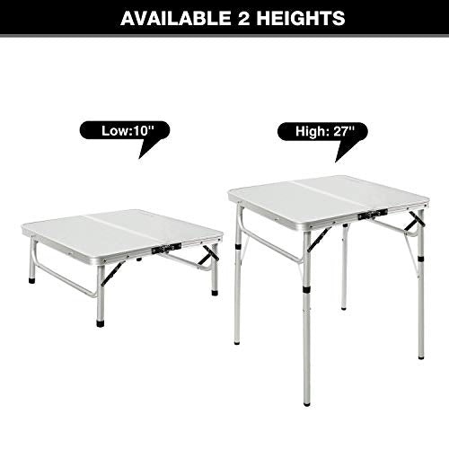 REDCAMP Small Square Folding Table 2 Feet, Portable Aluminum Camping Table Adjustable Height Lightweight for Picnic Beach Outdoor Indoor, White 24 x 24 inch - size: 2-Feet Square (2 heights 10"/27")