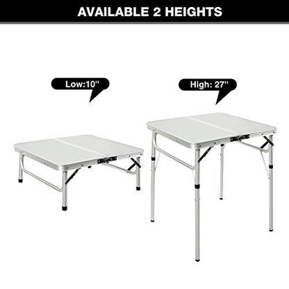 REDCAMP Small Square Folding Table 2 Feet, Portable Aluminum Camping Table Adjustable Height Lightweight for Picnic Beach Outdoor Indoor, White 24 x 24 inch - size: 2-Feet Square (2 heights 10"/27")
