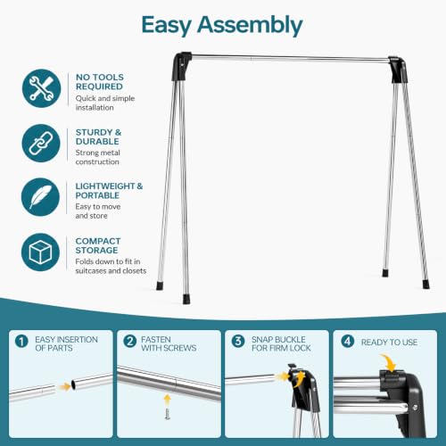 TOOLF 55 Inch Stainless Steel Collapsible Clothes Drying Rack | Drying Rack Clothing, Non Slip Foot Pads, Indoor Outdoor Use, Garments, Sweaters, Towels, Delicate Laundry Daily Wear - size: 55 inch new