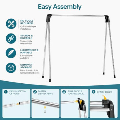 TOOLF 55 Inch Stainless Steel Collapsible Clothes Drying Rack | Drying Rack Clothing, Non Slip Foot Pads, Indoor Outdoor Use, Garments, Sweaters, Towels, Delicate Laundry Daily Wear - size: 55 inch new