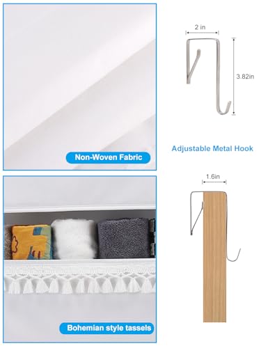Over Door Organizer - Boho Nursery Hanging Organizer with Tassels -Oxford Behind Door Storage for Bedroom, Bathroom, Closet, Dorm, Pantry, Baby Diapers, Toys, Plush, 4 Tiers, White