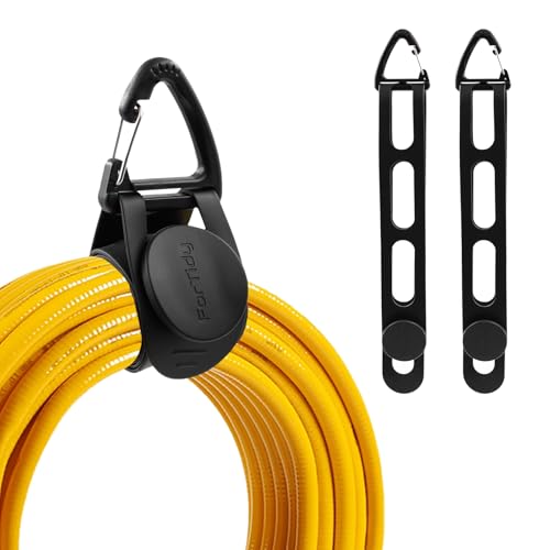 ForTidy Utility Storage Strap, Extension Cord Organizer with Carabiner Clips for Workshop, Garage, Garden, RV and Boat Storage, 21.65 in (Black-2pcs)