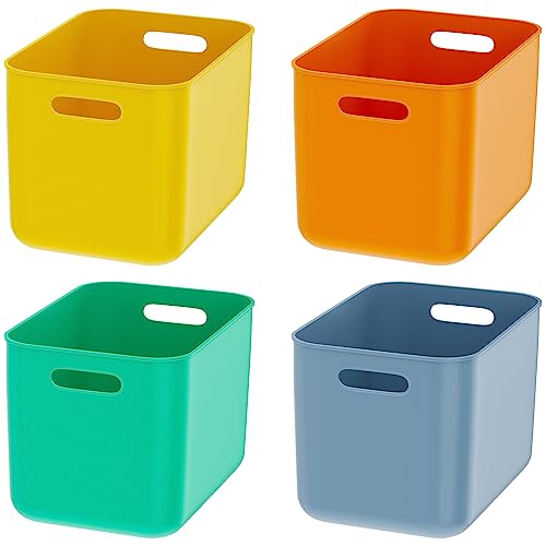 OWill 4-Pack 22L Plastic Storage Bins and Baskets for Efficient Home Classroom Organization – Multiple Colors containers for Kitchen, Cupboard Box, Bathroom Organizer on Shelves and Tubs - size: 4Pcs Enormous