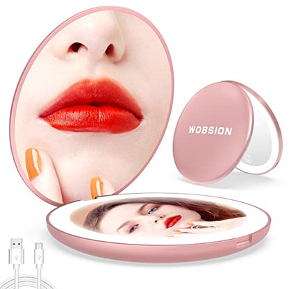 wobsion 10X Magnifying Tabletop Mirror, Touch Dimmable, 3 Color Temperature Adjustment, Auto Light Off, Rechargeable, Compact 4 inch x 0.8 inch - color: 4inch Rechargeable Rose Gold