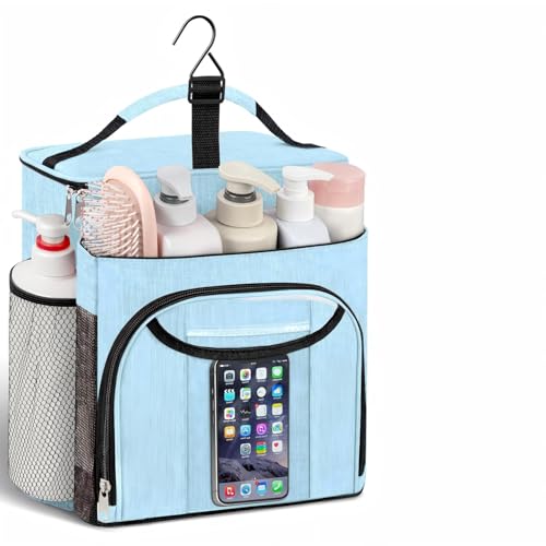 Attmu Shower Caddy Portable, Hanging Shower Bag for Dorm Room College, Large Capacity Quick Dry Mesh Tote Bag for Travel Camping Essentials (Dusty Blue) - color: Dusty Blue