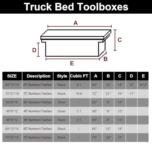 confote 71 Inch Heavy Duty Aluminum Stripes Plated Tool Box Pick Up Truck Bed RV Toolbox Waterproof Storage Organizer with Lock and Key,71"x 21"x 19"-Black