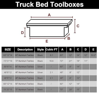 confote 71 Inch Heavy Duty Aluminum Stripes Plated Tool Box Pick Up Truck Bed RV Toolbox Waterproof Storage Organizer with Lock and Key,71"x 21"x 19"-Black