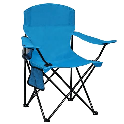 Folding Camping Chair with Cup Holder & Side Storage Bag 300lbs Capacity Lightweight High Back Portable for Beach, Picnic, Sport, Blue - color: Blue, size: 1 Pack