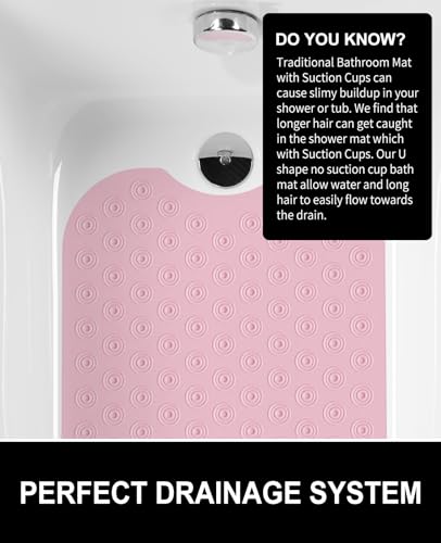 OTHWAY No Suction Cup Bath Mat: 39x16inch Extra Long Bathmat│Perfect for Refinished Bathtub Mat│Made of Nature Rubber│a Blessing for The Elderly and Children (Pink) - color: G-pink