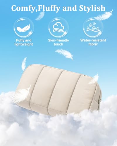 oscaurt 2 Pcs Makeup Bag Travel Toiletry Bag for Women Puffy Padded Cosmetic Pouch Purse Wide-open Makeup Organizer Case Travel Essentials - color: Khaki-Set
