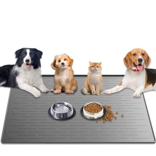 1.5MM Super Thick Dog Food Mat, 48"x32" Silicone Dog and Cat Mats for Food and Water Bowls, Waterproof Pet Feeding Mat for Contain Spills Protects Floors, Multiple Colors & Sizes for Pets, Light Gray - color: Light Gray, size: 48"L x 32"W