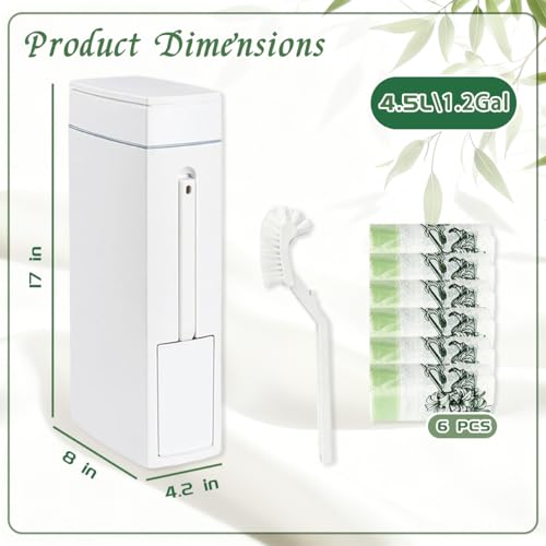 Bathroom Trash Can with Toilet,Slim Bathroom Trash Can,Toilet Brush and Holder Set,4.5 Liter / 1.2 Gallon Press Type Odor Proof rv Trash can,for Bathrooms, RVs, Small Spaces