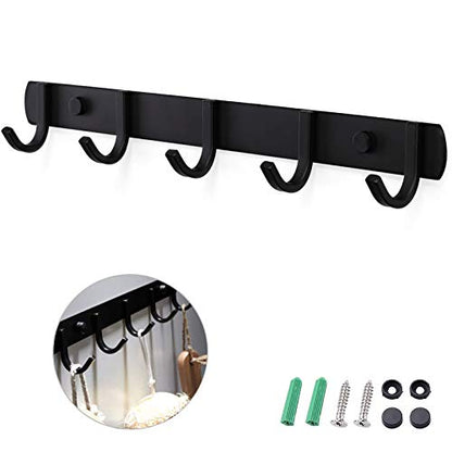 Ihomepark Coat Hooks Wall Mounted, Heavy Duty Metal 5 Coat Hanger Rack for Coat Hat Towel Purse Robes Keys Mudroom Bathroom Entryway (1 Pack, Black) - size: 5 Hooks(1 Pcs)