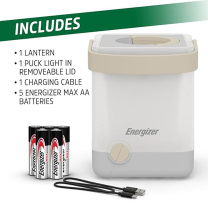 Energizer LightxPower Cube Camping Lantern, X1000 Lantern Dual Power Rechargeable and AA Battery, IPX4 Water Resistant