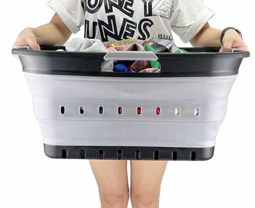 SAMMART 42L (11 gallon) Collapsible Plastic Laundry Basket - Foldable Pop Up Storage Container/Organizer - Space Saving Hamper/Basket (Black/Alloy Grey) - color: Black/Alloy Grey