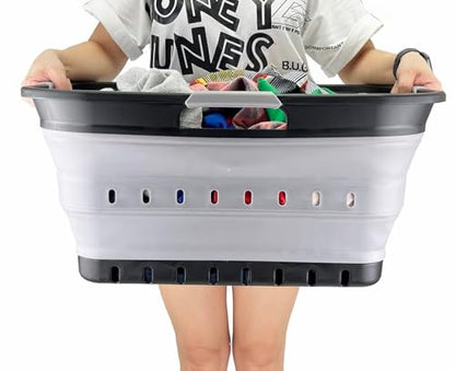 SAMMART 42L (11 gallon) Collapsible Plastic Laundry Basket - Foldable Pop Up Storage Container/Organizer - Space Saving Hamper/Basket (Black/Alloy Grey) - color: Black/Alloy Grey