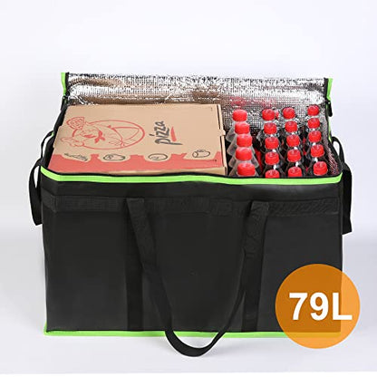 Bodaon Insulated Food Delivery Bag, XXX-Large Insulated Pizza Delivery Bags, Black with Green Edge, 1-Pack - color: Black-green Edge, size: XXX-Large
