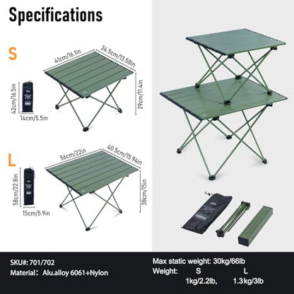 iClimb Ultralight Compact Camping Folding Table with Carry Bag (Green - S) - color: Green, size: Small