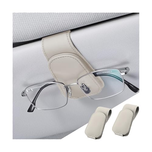 zipelo Sunglasses Holder for Car Sun Visor, 2 PCS Magnetic Leather Eyeglass Hanger, Sun Glasses Mount Clip on Visors, Ticket Card Cash Organizer, Auto Interior Accessories (Light Beige) - color: Light Beige, size: 2 PCS