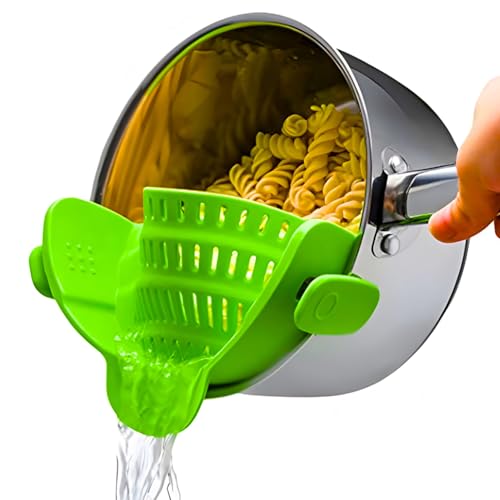 Kitchen Gizmo Snap N' Strain Clip On Strainer for Pots and Pans - Collapsible Silicone Pasta Strainer and Kitchen Gadget for Cooking - Easy to Use, Heat Resistant and Space Saving Colander - Green - color: Lime Green