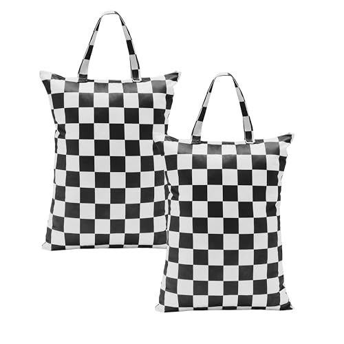 Ohocut Checkered 2 Pcs Large Travel Laundry Bags for Dirty Clothes, Aesthetic Trendy Waterproof Washable Laundry Bag with Handle for Travel, Gym, Swimming Pool Black and White - color: Black