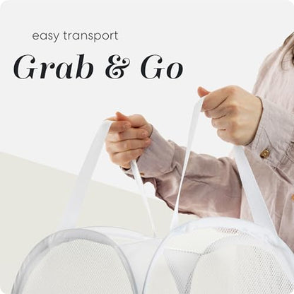 Pop Up Hamper, Collapsible Mesh Laundry Basket - Handy Laundry 71L Foldable Clothes Hamper with Reinforced Handles, Wide Opening and Side Pocket for Dorm, Travel, Cruise, Bedroom (White) - color: White