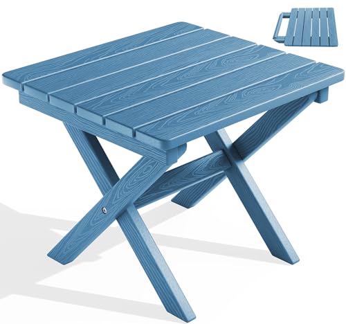 SERWALL Folding Adirondack Side Table, Portable Small Outdoor Table, Weather Resistant Outdoor End Table for Camping and Garden, Navy - color: Navy, size: Foldable 1-pack