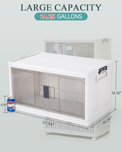 OlarHike 97QT Stackable Storage Bins with Lids - Folding Storage Box with Doors & Wheels, Collapsible Plastic Drawers for Closets and Organization, Garage, College, School, Shelves, Dorm, 5 Pack Cubes - size: 97QT-White, style: 5Pack