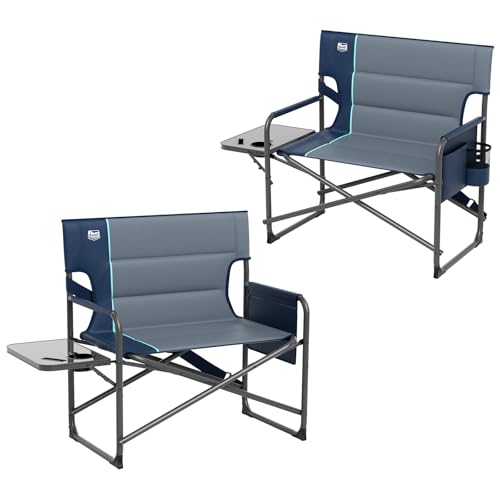 TIMBER RIDGE XXL Director’s Chair – Heavy Duty Folding Chair with Side Table, 500 lb Capacity, Extra Wide Padded Seat for Camping, Sports, Beach, Patio, and Outdoor Use, Blue-2 Pack - color: Blue-2 Pack