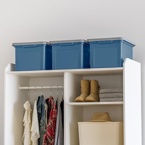 IRIS USA File Box Plastic File Organizer for Letter/Legal File, Document Box, Durable Storage Bin Tote with Secure Latching Lid, Stackable, BPA-Free, Eco Friendly, Sustainable, Navy/Gray 35 Qt. 4 Pack - color: Eco-Friendly 4-Pack