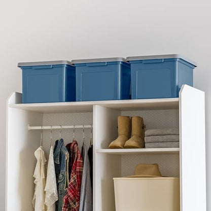 IRIS USA File Box Plastic File Organizer for Letter/Legal File, Document Box, Durable Storage Bin Tote with Secure Latching Lid, Stackable, BPA-Free, Eco Friendly, Sustainable, Navy/Gray 35 Qt. 4 Pack - color: Eco-Friendly 4-Pack