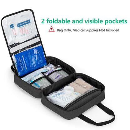 CURMIO Small First Aid Bag, Empty Emergency Trauma Kit Organizer Bag for Hiking, Camping, Car, Travel, Home and Outdoor, Black, BAG ONLY, Patent Pending - color: Black