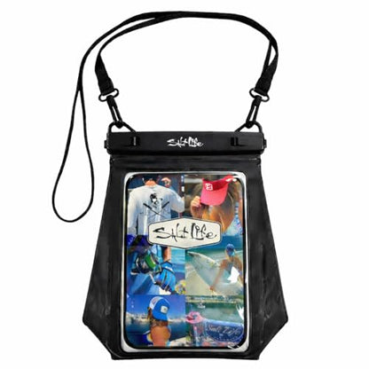 Salt Life Large Waterproof Phone Pouch Bag – IPX8 100% Waterproof Protection, Extra Storage Phone Dry Bag with Touchscreen Clear Window, Secure Seal Closure & Lanyard for Beach & Water Sports - color: Black