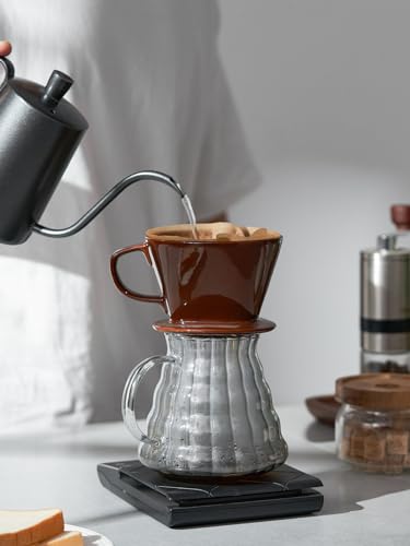 DOWAN Pour Over Coffee Dripper, Non Electric Pour Over Coffee Maker, Porcelain Slow Brewing Accessories for Home, Cafe, Restaurants, Easy Manual Brew Maker, Brown - color: Brown