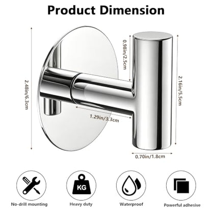 Heavy Duty Adhesive Hooks, Stainless Steel Towel Hooks for Bags, Towels, Robes, Hats, Aprons – No Drill Bathroom, Kitchen, Hotel Wall Hooks (Chrome, 4 Pack) - color: Chrome, size: Adhesive "T" Shape- 4 Pack