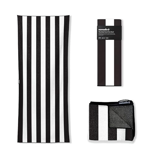 Nomadix Original Towel - Perfect for Beach, Pool, Travel, Camping, Yoga - Made with Recycled Materials - Super Absorbent - Sand Resistant - Cabana Stripe Black - 72.5x30 - color: Cabana Stripe Black