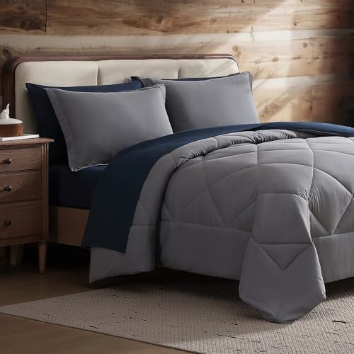 Coleman Twin XL Comforter Set Reversible Bed-in-a-Bag– Double-Sided Color Options, All-Season Comforter + Shams + Sheets – Perfect for Home, Cabin or Camp Use, Navy/Gray - color: Navy/Gray, size: Twin XL