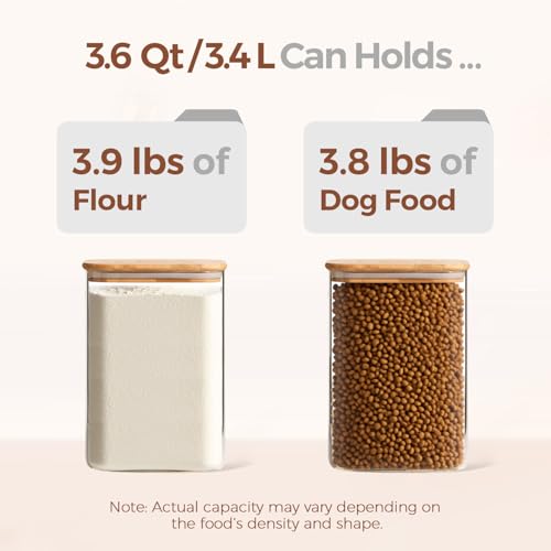ComSaf 3.6Qt Glass Food Storage Containers, Cereal Storage Containers with Airtight Lids, Large Square Glass Jars with Bamboo Lids, for Rice, Pasta, Oats, Grains, Coffee Beans - color: 3.6Qt-Square