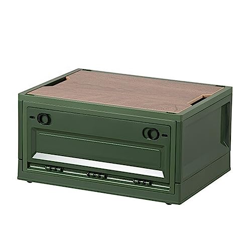 Folding Storage Bin with Wood Lid,Multifunction Plastic Camping Storage Box,Foldable Closet Organizers and Storage Container, for Camping, Car Storage, Home Sorting,Green,38L - color: Green, size: 38L