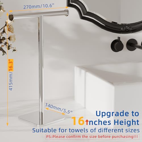 RUACQ Hand Towel Stand, 16" T-Shape Hand Towel Holder Stand for Bathroom, Kitchen and Countertop Towel Holder 304 Stainless Steel Hand Towel Rack with Weighted Base (Chrome) - color: Chrome, size: Tall - 16''