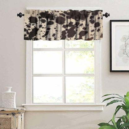 Highland Cowhide Valance Curtain, Brown Cow Rustic Western Farmhouse Animals Skin Wildlife Fur Print Blackout Short Window Treatment for Kitchen Bedroom, 54x18inch - color: Cowhide-9