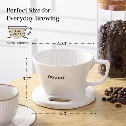 DOWAN Pour Over Coffee Maker, Non-Electric Pour Over Coffee Dripper with Open Base Design, Manual Brew Maker, Single Cups Porcelain Slow Brewing Accessories for Gifts, White - color: White with Open Base Design