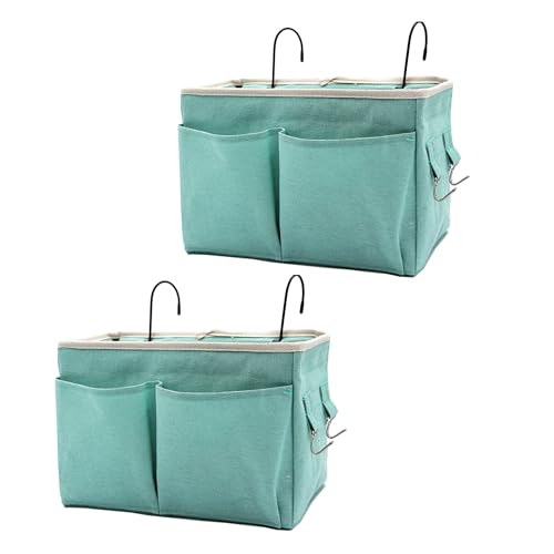2-Pack Bedside Caddy Bedside Hanging Storage Basket Multi-Function Organizer Caddy for Bunk and Hospital Beds Dorm Rooms Bed Rails, Can be Placed Glasses Books Mobile Phones（2pcs Green） - color: 2pcs green