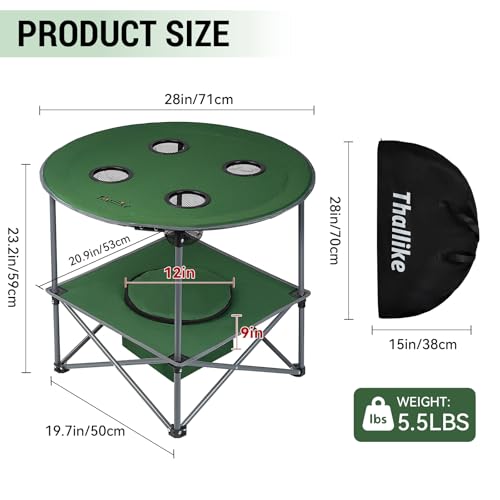 Portable Lightweight Folding Camping Table - Collapsible Foldable Picnic Camp Table with Cooler 4 Enlarged Upgraded Cup Holders and Carry Bag for Tailgating Beach BBQ RV Hiking Party Travel