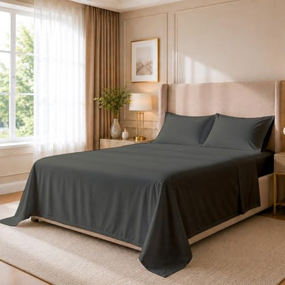 Cottingon 4 Piece Queen Sheets, 100% Extra Long Staple Premium Egyptian Cotton, Soft Camper Queen Bed Sheet Set, Fits Upto 16" Deep Mattress 60"X80", Dark Grey - color: Dark Grey Solid, size: Queen
