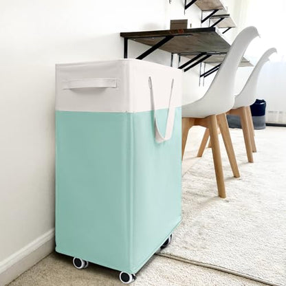 Goodpick Laundry Basket with Wheels, 75L Laundry Hamper with Wheels, Large Laundry Basket with Removable Wash Bag, Clothes Hamper for Laundry, Blue&White - color: Blue & White