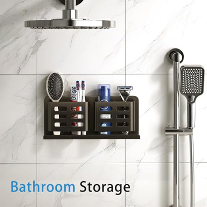Aluminum Toothbrush Holder Self-Adhesive Hanging Bracket Shower Toothbrush Razor Holder Suitable for Toothbrush, Toothpaste, Razor and Comb etc Bathroom Storage - size: Black four slots