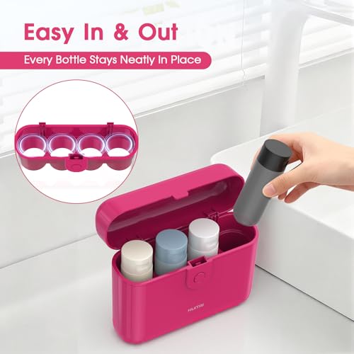 Travel Bottles with Case, 4x2oz TSA Approved, Leak-Proof, Press to Unlock, Compact & Portable Travel Toiletries (Hot Pink) - color: Hot Pink