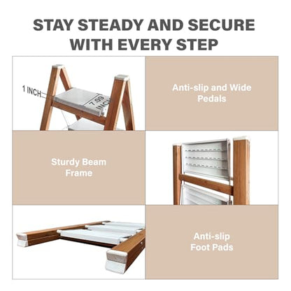 3 Step Ladder, Folding Aluminum Step Stool with Anti-Slip Wide Steps for Adults, Ideal for Kitchen, Closet, Bedroom, 330 lbs Capacity (Woodgrain) (Dark Woodgrain, 3 Step) - color: Dark Woodgrain