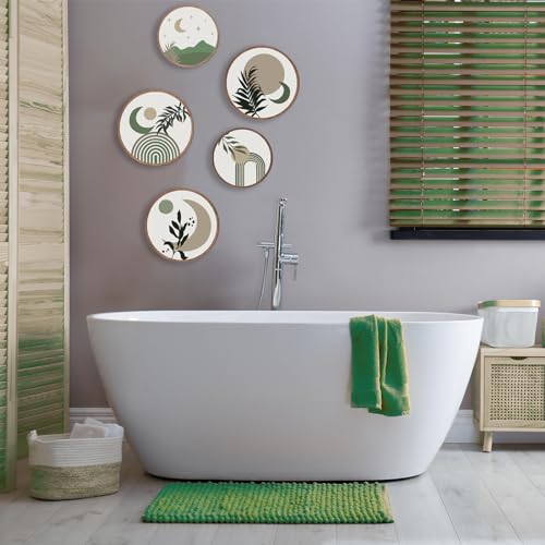ONIZHITY 5 Pcs Boho Wall Art - Geometric, Minimalist Bohemian Design for Living Room, Bedroom, Bathroom - Farmhouse Green - 10'' and 8'' - color: Green Boho